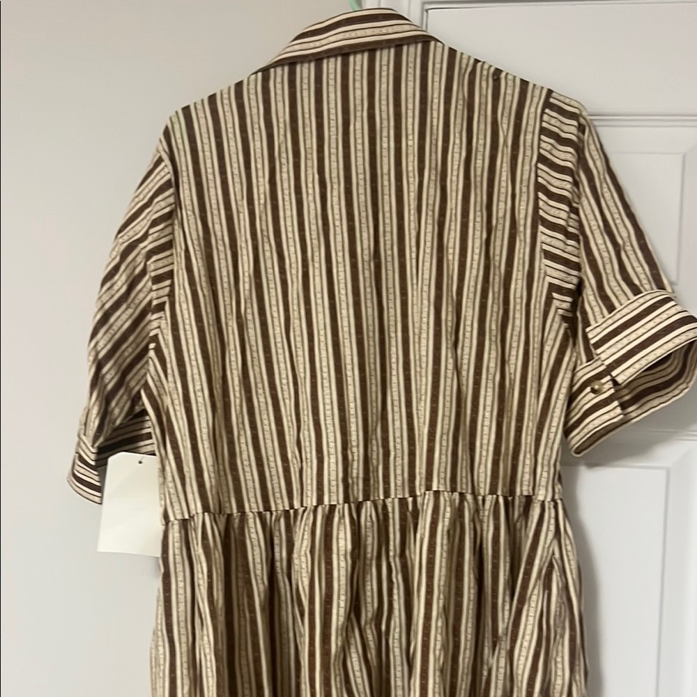 Parterre Owen Dress in Brown Remy Stripe Button-Up Maxi Dress, Parterre, pockets - Picture 6 of 9